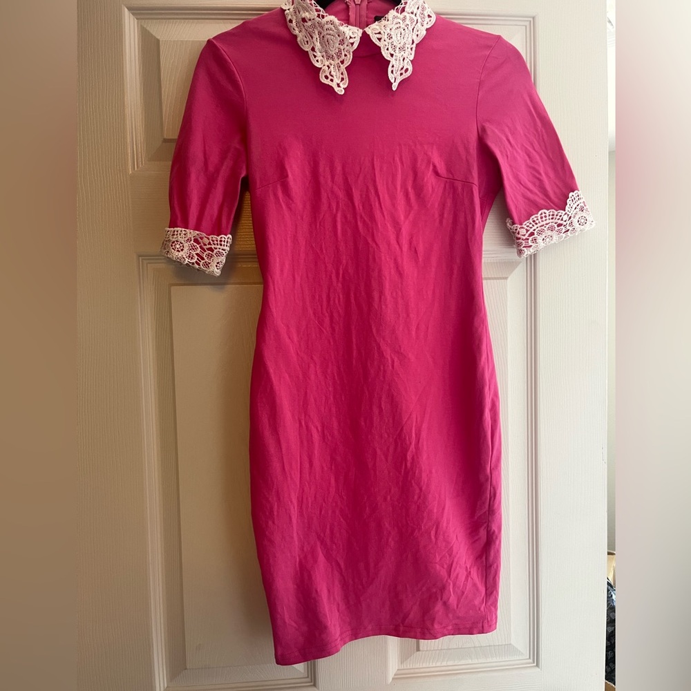 Pink AX Paris 6 XS 0 2 collared lace dress